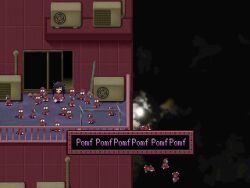  1girl balcony everyone falling furry furry_male jcm2 mecha mecha_musume multiple_boys pixel_art pomf_(jcm2) raccoon_boy robot skin_seams suicide twintails yume_nikki 