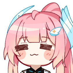  1girl :3 =_= aemeath_(wuthering_waves) chibi chibi_only closed_mouth long_hair pink_hair ponytail portrait simple_background solo sticker_(medium) twomoon white_background wuthering_waves 