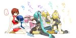  bare_shoulders blonde_hair boots bra breast_smother breasts brown_hair hair_ornament hair_ribbon hairclip hands_on_own_face hatsune_miku headphones headset highres hug hug_from_behind kagamine_len kagamine_rin kaito lingerie long_hair megurine_luka meiko multiple_boys multiple_girls nyakelap pink_hair ribbon short_hair skirt thigh-highs thighhighs twintails underwear very_long_hair vocaloid 