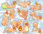  &gt;_&lt; all_fours angry animal blue_background charmander clone closed_eyes creature crying d: fangs flame from_above from_behind hand_to_mouth happy lizard lying no_humans on_side on_stomach open_mouth pillow pokemon pokemon_(creature) ro_(numama) running sad sitting sleeping snot standing wink 
