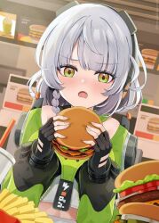 1girl anby_demara burger hamburger short_hair zenless_zone_zero