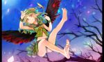 blonde_hair dutch_angle flying hat navel original pointy_ears tree virus_(obsession) wings yellow_eyes 