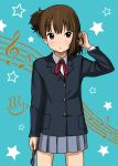  adjusting_hair alternate_hairstyle brown_eyes brown_hair k-on! ryunnu school_uniform short_hair side_ponytail suzuki_jun 