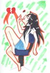  arm_up black_hair broken_heart chair feet_on_chair green_eyes highres knee_up kuroki_tomoko marker_(medium) open_mouth sitting t-shirt traditional_media watashi_ga_motenai_no_wa_dou_kangaetemo_omaera_ga_warui! 