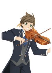  1boy artist_request black_coat black_pants blue_necktie brown_hair coat cowboy_shot earrings feather_earrings feathers game_cg green_eyes grey_suit holding holding_instrument holding_violin instrument jewelry looking_at_viewer music necktie official_alternate_costume official_art orange_feathers pants playing_instrument playing_violin short_hair smile solo sorey_(orchestra)_(tales) sorey_(tales) standing suit tales_of_(series) tales_of_asteria tales_of_zestiria teeth third-party_source transparent_background violin 