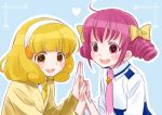  blonde_hair blush cardigan hairband hands_together hoshizora_miyuki kise_yayoi multiple_girls ooshima_tomo open_mouth oshima_tomo pink_eyes pink_hair precure school_uniform short_hair smile smile_precure! sweater yellow_eyes 