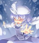  closed_eyes eyes_closed hat highres kokka_han lavender_hair letty_whiterock open_mouth outstretched_arms solo sparks tears touhou 
