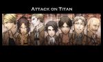  1girl 6+boys auruo_bossard black_hair blonde_hair brown_hair column_lineup darkwinslow dot_pixis eren_jaeger erwin_smith glasses hanji_zoe levi_(shingeki_no_kyojin) mike_zakarius multiple_boys shingeki_no_kyojin 