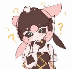  1girl ? aria_(zenless_zone_zero) black_sclera blush colored_sclera finger_to_own_chin hand_up head_tilt headgear humanoid_robot jaggy_lines metal_hair pink_hair robot robot_girl short_hair simple_background siomimi sketch symbol_in_eye upper_body white_background zenless_zone_zero 
