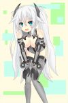  :d alternate_costume bare_shoulders bent_over black_heart blue_eyes breasts choujigen_game_neptune cleavage gloves hair_ornament highres kami_jigen_game_neptune_v langley1000 long_hair looking_at_viewer noire open_mouth silver_hair smile solo symbol-shaped_pupils thigh-highs thighhighs twintails very_long_hair 