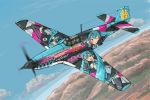  cloud clouds detached_sleeves goodsmile_company hatsune_miku itasha military necktie p-51_mustang racing sakusa_kuruku sky spring_onion thigh-highs thighhighs twintails vocaloid wink zettai_ryouiki 