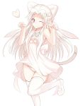  ;) animal_ears bad_id cat_ears cat_tail heart long_hair melty_blood monochrome panties pantyshot pink_eyes smile solo tail thigh-highs thighhighs tsukihime underwear white_len wink yodori 