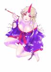  bare_shoulders blonde_hair breasts chokkimon cleavage highres horn hoshiguma_yuugi japanese_clothes kimono kiseru long_hair pipe solo touhou 