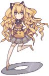  animal_ears bare_shoulders blonde_hair blue_eyes blush bowtie cd chibi curly_hair hands_together leg_up long_hair lowres pixel_art seeu skirt smile solo symbol-shaped_pupils thigh-highs thighhighs transparent_background very_long_hair vocaloid white_legwear zettai_ryouiki 