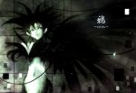  black_hair blue_eyes copyright_request crow feathers funakura midriff spiked_hair wings 