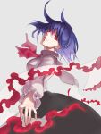 highres looking_at_viewer nagae_iku no_hat no_headwear purple_hair red_eyes shawl short_hair simple_background skirt smile solo touhou vica