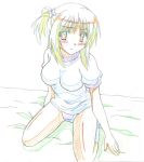  :&lt; blush color_trace gym_uniform kneeling kore_wa_zombie_desu_ka? production_art raizeru sketch solo yoshida_yuki 