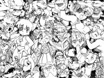  2012 blush breasts eyepatch furry glasses goggles goggles_on_head hands_on_hips hat highres monochrome oekaki open_mouth oyatsu_(mk2) short_hair smile wink 