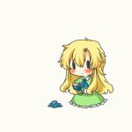  animated animated_gif blonde_hair blue_rose blush chibi flower ib lowres mary_(ib) rebecca_(keinelove) rose solo spoilers white_background 