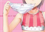  bow bow_panties brown_hair flat_chest lavender_hair mouth_hold original panties short_hair sody solo underwear white_panties 