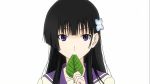  bite black_hair blue_eyes leaf long_hair purple_eyes sanka_rea sankarea seifuku violet_eyes white zombie 