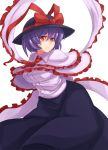 gurumo_(123) hat highres long_skirt nagae_iku purple_hair red_eyes ribbon shawl short_hair simple_background skirt solo touhou white_background