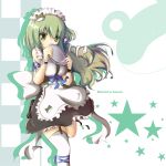  alternate_costume apron covering covering_face covering_mouth enmaided garter_straps green_hair highres kochiya_sanae kuroneko_(fragrant_olive) maid maid_headdress snake solo star thigh-highs thighhighs touhou yellow_eyes 