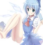  1girl :q aosaki_yukina artist_request bad_id bare_legs blue_eyes blue_hair bow cirno dress feet hair_bow ice_wings lapis4274 panties popsicle short_hair simple_background skirt solo tongue touhou underwear white_background white_panties wings 