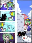  4koma blue_eyes check_translation comic dog finnish green_hair hand_on_head hat leash multiple_girls onozuka_komachi open_mouth setz shikieiki_yamaxanadu short_hair smile sweatdrop tongue touhou translated walking window 