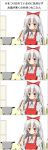  4koma apron bow chopsticks comic fujiwara_no_mokou grey_hair hair_bow highres karamoneeze long_hair pot recurring_image red_eyes ribbon solo touhou translated translation_request waiting 