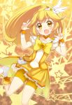  bike_shorts blonde_hair blush boots choker cure_peace double_v dress hair_ornament kise_yayoi kito kito_(sorahate) long_hair magical_girl ponytail precure shorts_under_skirt skirt smile smile_precure! solo star starry_background twintails v wrist_cuffs yellow_dress yellow_eyes 