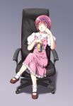  beer_can cigarette crossed_legs dress legs_crossed mary_janes office_chair pink_eyes pink_hair puffy_sleeves sakuraba_tsukasa shoes short_hair sitting socks solo to_aru_kagaku_no_railgun to_aru_majutsu_no_index tsukuyomi_komoe 