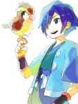  1boy blue_hair gym_leader hayato_(pokemon) male pidgey pokemon pokemon_(creature) pokemon_(game) pokemon_gsc pokemon_hgss shouji_ni_nanshi tegaki 