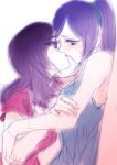  against_wall aono_miki bare_shoulders blush fresh_precure! higashi_setsuna hug kiss long_hair multiple_girls ponytail precure purple_hair sketch tima yuri 