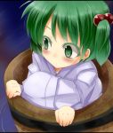  blush bucket green_eyes green_hair hair_bobbles hair_ornament in_bucket in_container kisume mizuga solo touhou 