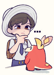 1boy artist_name commentary crocodile crocodilian english_commentary florian_(pokemon) fuecoco highres pokemon pokemon_(creature) pokemon_sv school_uniform sharktuna thinking uva_academy_school_uniform 