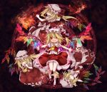  absurdres ascot blonde_hair bow clone dress fang flandre_scarlet four_of_a_kind_(touhou) frills gem hair_bow hat highres multiple_girls multiple_persona no_eyes red_eyes side_ponytail tears tongue touhou toutenkou upside-down wings wrist_cuffs 
