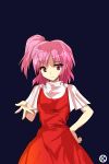  alphes_(style) dress hand_on_hip hips kaoru_(gensou_yuugen-an) parody pink_eyes pink_hair red_dress sara_(touhou) short_hair side_ponytail smile solo style_parody touhou touhou_(pc-98) 