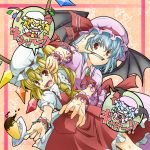  angry annoyed arguing bat_wings chibi clearfile clenched_teeth fangs flandre_scarlet hat multiple_girls outstretched_hand red_eyes remilia_scarlet short_hair siblings sisters speech_bubble speechbubble sweets tears touhou wings wrist_cuffs 