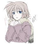  blue_eyes brown_hair coat highres hmx99_elf lyrical_nanoha mahou_shoujo_lyrical_nanoha mahou_shoujo_lyrical_nanoha_a's mahou_shoujo_lyrical_nanoha_a's_portable:_the_battle_of_aces material-s scarf solo translation_request 