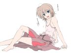  bare_shoulders blue_eyes brown_hair camisole flat_chest hmx99_elf lyrical_nanoha mahou_shoujo_lyrical_nanoha mahou_shoujo_lyrical_nanoha_a's mahou_shoujo_lyrical_nanoha_a's_portable:_the_battle_of_aces material-s sitting smile solo sweat translation_request 