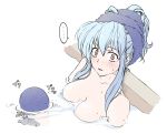  bath bathing blue_hair blush breasts floating_breasts hat hmx99_elf kamishirasawa_keine long_hair nude red_eyes solo touhou towel 