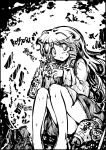  1girl blush breasts long_hair looking_at_viewer monochrome solo tokiame touhou 