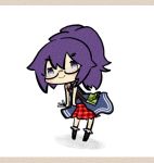  :3 bag blush chibi glasses homurabi medic_(sekaiju_4) ponytail purple_hair sekaiju_no_meikyuu sekaiju_no_meikyuu_4 simple_background skirt standing test_tube 