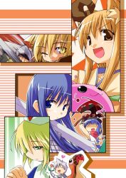  1boy 5girls animal_ear_fluff animal_ears armor axe bad_id black_gloves blacksmith_(ragnarok_online) blood blood_on_weapon blue_eyes blue_hair brown_eyes brown_gloves brown_hair closed_mouth dot_mouth fang fingerless_gloves flower gloves green_eyes green_hair hat heart holding holding_axe holding_flower holding_sword holding_weapon interlocked_fingers knight_(ragnarok_online) multiple_girls o_o one_eye_closed open_mouth over_shoulder own_hands_clasped own_hands_together peco_peco poring praying priest_(ragnarok_online) ragnarok_online red_flower shirt slime_(creature) smile sword sword_over_shoulder toto_nemigi weapon weapon_over_shoulder white_hair white_hat white_shirt yellow_eyes yellow_shirt 