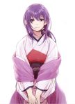  japanese_clothes kimono long_hair looking_at_viewer purple_eyes purple_hair rurouni_kenshin solo violet_eyes white_background yukishiro_tomoe yumi_(konbutamago) 