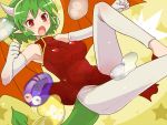  bare_shoulders bat_wings chinese_clothes draco_centauros dragon_girl dragon_tail elbow_gloves fand fang gloves green_hair horns kamaboko_red madou_monogatari pointy_ears puyopuyo red_eyes short_hair slit_pupils solo star tail white_legwear wings 