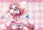  :d acotamago blue_eyes bow breasts butterfly character_name dress garter_belt garter_straps gloves hair_ribbon long_hair megurine_luka open_mouth pink_hair ribbon smile solo thigh-highs thighhighs vocaloid white_gloves 