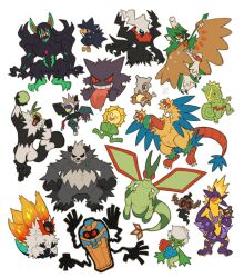  :o archeops arm_up arrow_(projectile) bone claws closed_eyes closed_mouth cofagrigus colored_sclera commentary cubone darkrai decidueye english_commentary flygon food fruit full_body gengar grafaiai grimmsnarl highres holding holding_arrow holding_bone holding_food holding_fruit kecleon murkrow orange_eyes pangoro passimian phantump pokemon pokemon_(creature) pokemon_focus red_eyes roserade saliva sharp_teeth simple_background slither_wing smile sunflora teeth theladylyra tongue tongue_out toxtricity toxtricity_(amped) upper_teeth_only white_background yellow_sclera 