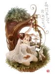  animal_ears blue_eyes book bunny bunny_ears cherokee_(pixiv) copyright_request food fruit grapes highres letter rabbit rabbit_ears sitting solo wariza 
